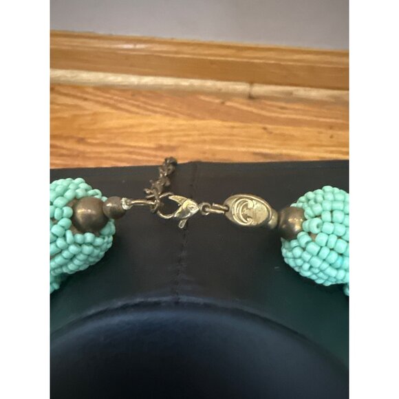Charming Charlie Mint Green Beaded Braided Necklace Adjustable Length - Picture 3 of 4